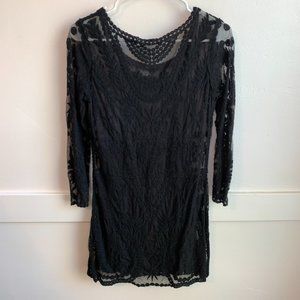 Express Black Lace Overlay Long Sleeve Mini Dress